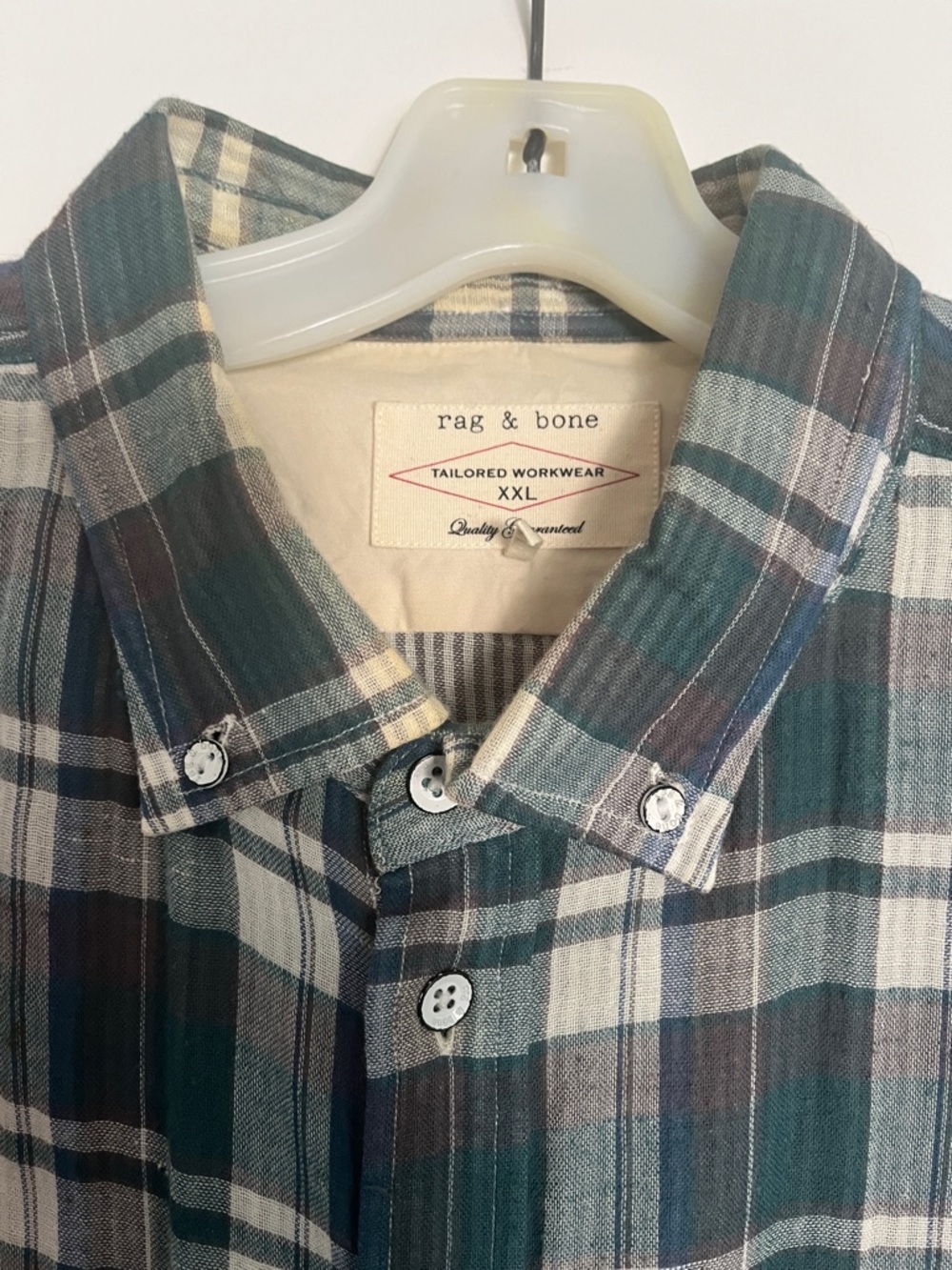 rag & bone Green, Blue and White Plaid Button-Down Shirt